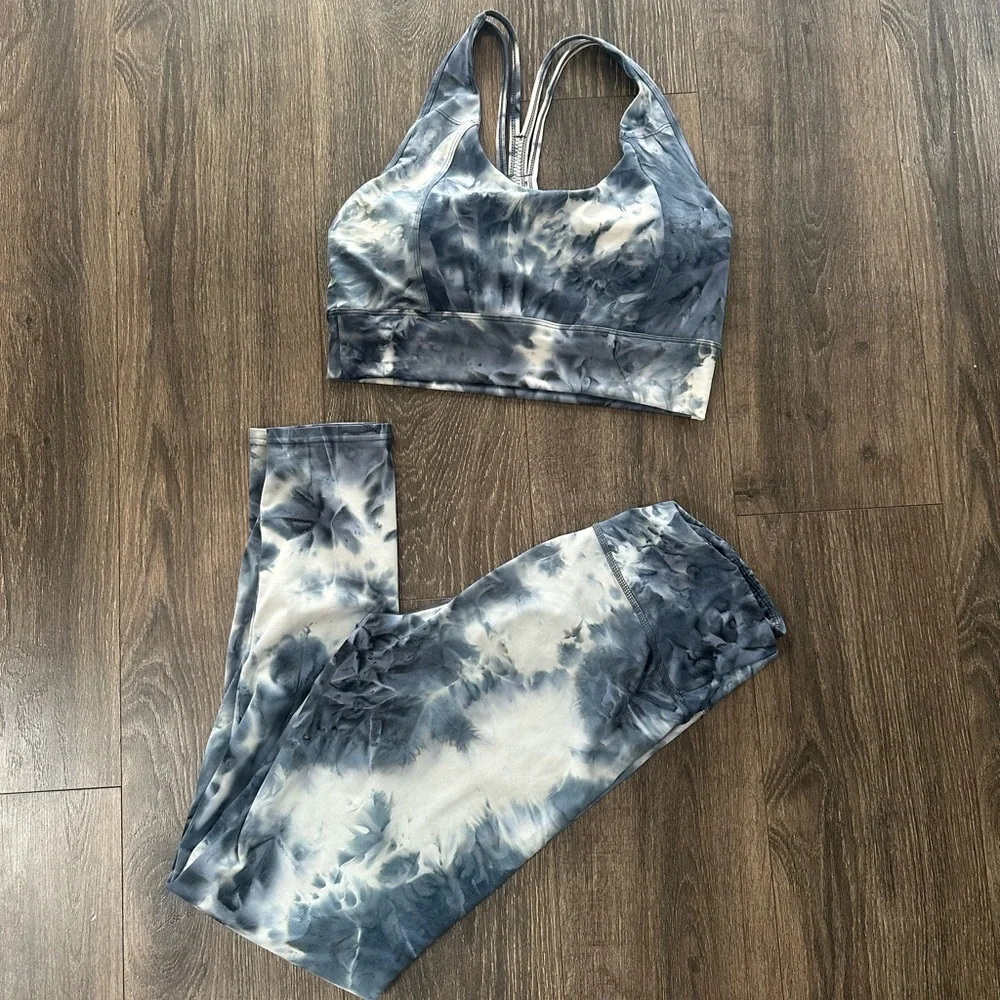 Tie Dye Workout Set Size Large Leggings & Sports Bra Activewear Gym Set - Picture 2 of 3